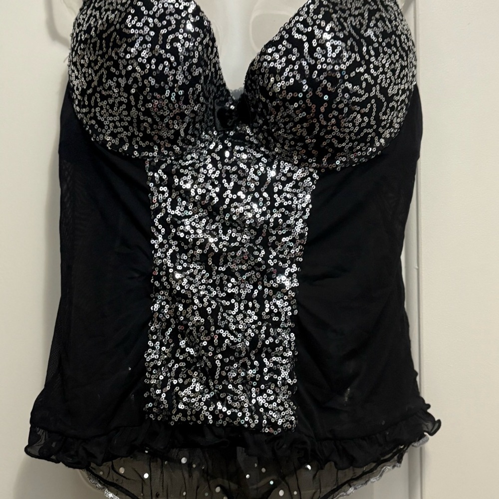 Black and Silver Sequin Bustier